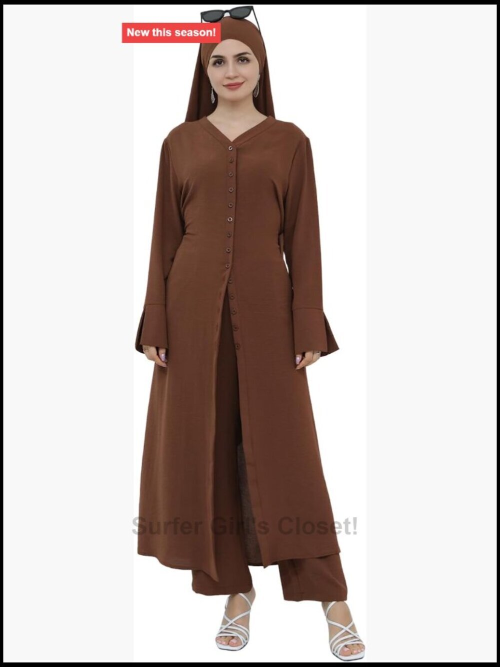 2-Piece Long Sleeve Muslim Abaya Set with Pants Loose Fit
